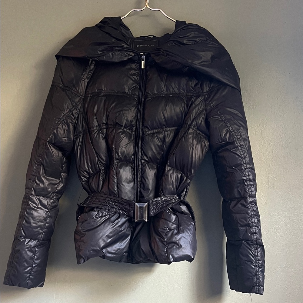 BCBG Belted Hooded Puffer Jacket